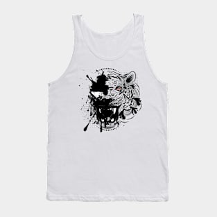 Ornamental Tiger Portrait in BW Tank Top